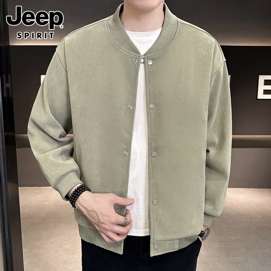 Jeep Fleece-Lined Jacket for Men, 2025 Winter Trendy Baseball Collar Casual Corduroy Sports Jacket for Men