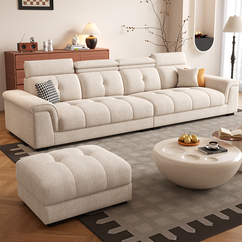 Cream-Colored Fabric Sofa for Small Apartments, 2026 New Model, High-End Chenille Cotton-Linen Straight-Row Sofa for Living Room, Removable and Washable