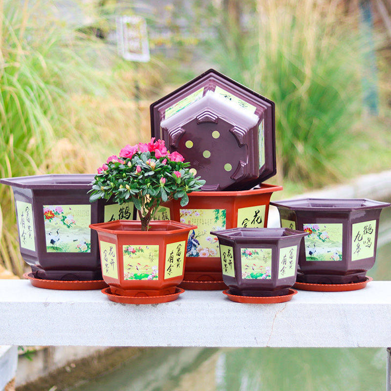 Imitation ceramic thickened plastic flower pot green planting gold Ge flower pot resin large number household gardening planted with flower pot fruit trees
