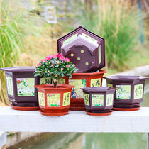 Imitation ceramic thickened plastic flower pot green planting green radish flower pot resin large number home gardening planted tree flower pot fruit trees