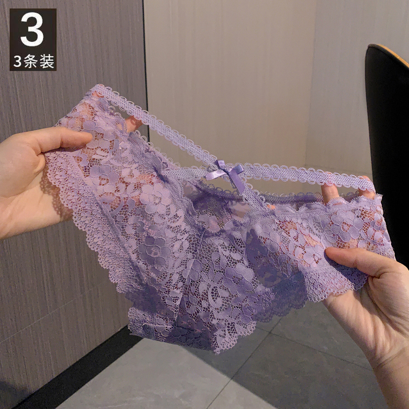 Victoria's Beautiful Hollow-Out Sexy Lace Panties for Women, High-End Low-Waist Pure Desire Alluring Breathable Briefs for Women