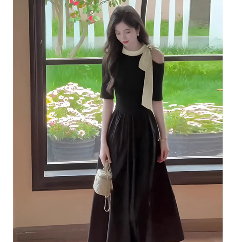 Elegant Ladylike High-End Goddess Style Black Dress 2025 High-End French-Style Formal Long Dress D1840