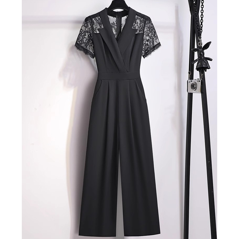 Black Wide-Leg Jumpsuit for Women, Summer 2026 New Style, Elegant Jumpsuit with a High-End Feel, Slimming One-Piece Suit D1038