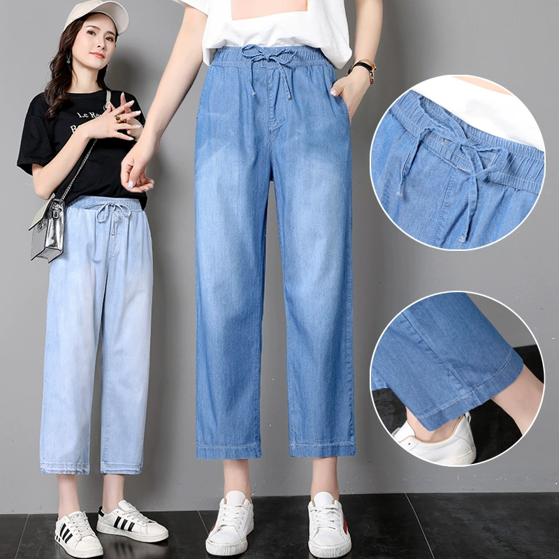 Quần áo xuân hè học sinh trung học cơ sở Harlan phần mỏng nữ mới quần jeans ống đứng Cô gái chín điểm là quần mỏng - Quần jean