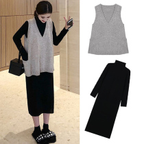 Pregnant women autumn and winter suit fashion 2020 new foreign style net red two-piece maternity dress winter sweater