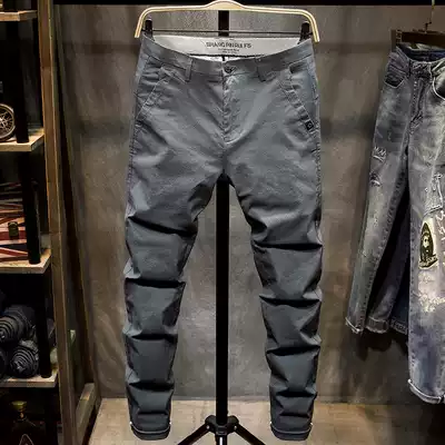 Summer thin solid color casual pants men's slim cigarette tube pants Korean version of the trend summer sports pants youth small trousers men