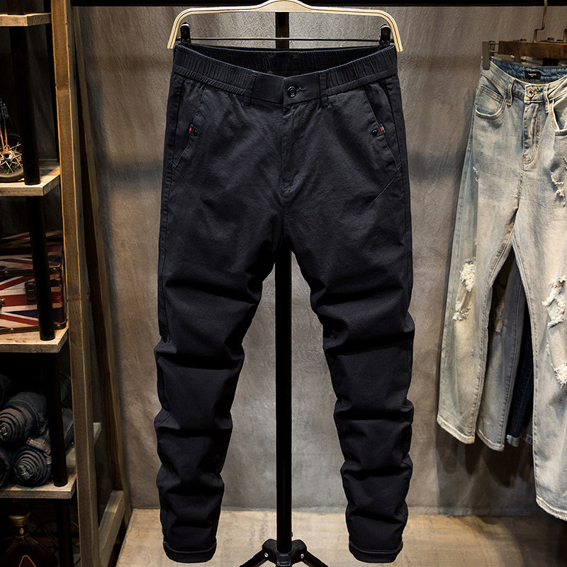 Summer thin elasticated waist slacks men slim small leg pants Korean version trend fat size sports long pants
