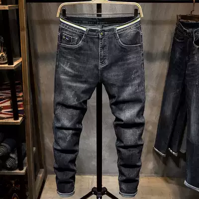 2019 new winter washed jeans men's trend brand slim small feet Korean version of the trend youth casual stretch wild