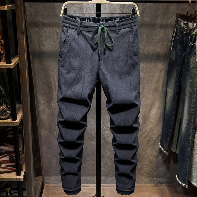 Fall and Winter Tight Less Pants Men Fix Small Foot Fashion Long Trousers Han Tide Strip Pants