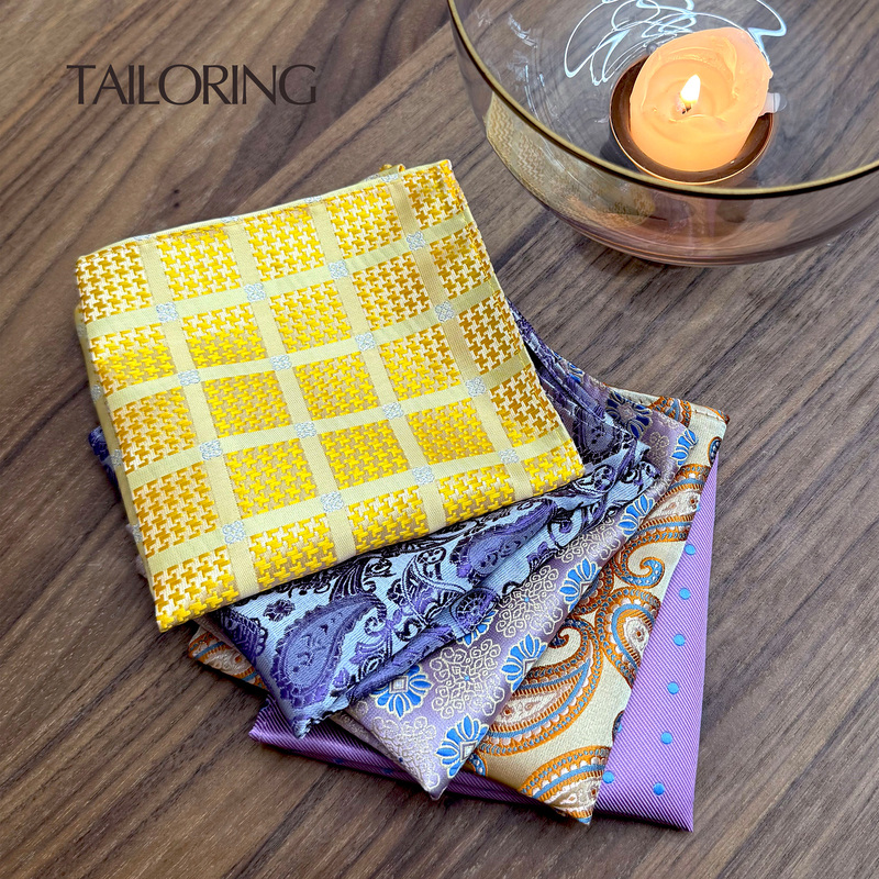 Pocketsquare Lemon Yellow Silver Purple Jacquard Glossy Pocket Square Accessory Chest Scarf Suit Matching Pocketsquare Lemon Yellow Silver Purple Jacquard Glossy Pocket Square Accessory Chest Scarf Suit Matching
