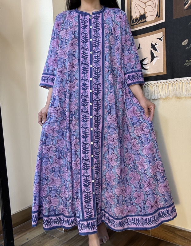2026 New Indian Long-Staple Cotton Hand-Printed Slimming Dress