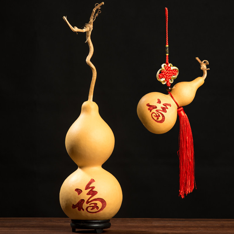 Fu zi gourd pendant home accessories living room entrance ornament carving gourd Chinese knot natural gourd handicrafts