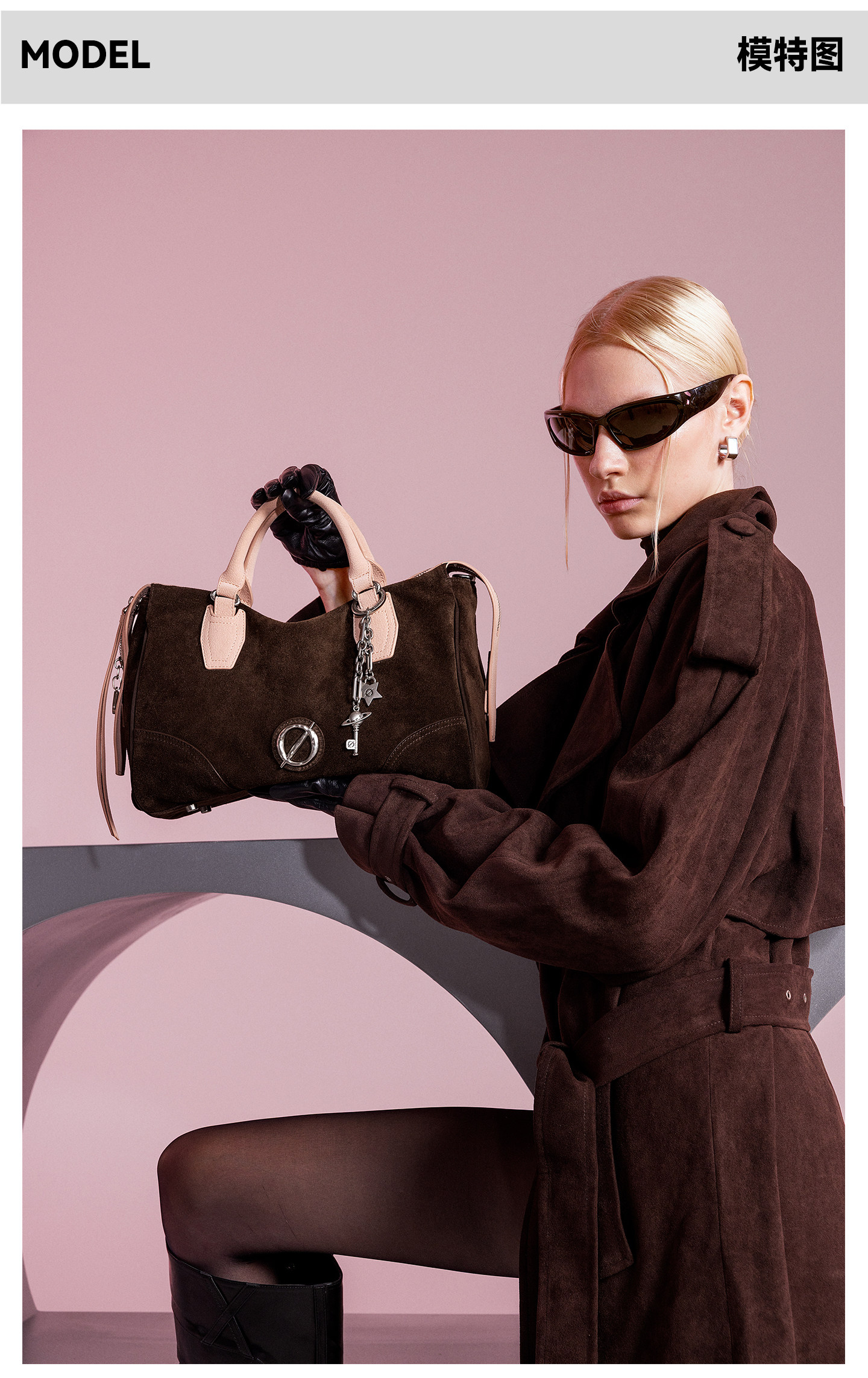 JELLY TOYBOY Dark Brown Cowhide Zip-Top Shoulder Bag