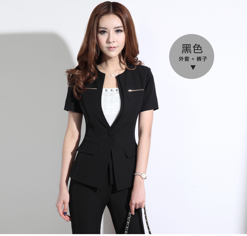 Mùa hè tay ngắn chuyên nghiệp phụ nữ váy mùa hè phù hợp với chuyên nghiệp mùa hè khách sạn lễ tân quần yếm phù hợp với phụ nữ nửa tay áo - Bộ đồ shop quần áo nữ