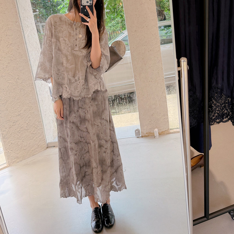 《Healer》Summer Thin Silk Cotton Embroidered Color-Block Skirt for Women, Slimming Versatile High-Waisted Mid-Length A-Line Skirt 《Healer》Summer Thin Silk Cotton Embroidered Color-Block Skirt for Women, Slimming Versatile High-Waisted Mid-Length A-Line Skirt
