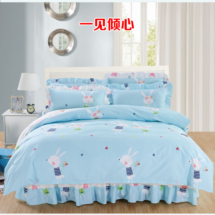 Giường bọc giường loại 1,8 cotton đơn giản cotton 1,5 đơn chống trượt bảo vệ 2.0m giường nhóm ba mảnh đôi ga giường viền ren