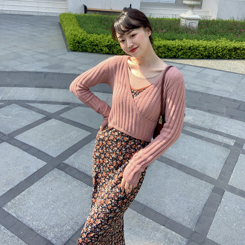 WangHanYan French gentle wind sweater women's autumn and winter V-neck bottoming long-sleeved knitted top