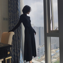 Wanghanyan Black Knit Dress Dress Woman Autumn winter mid-length slate wool swarm with skinny sweater dress