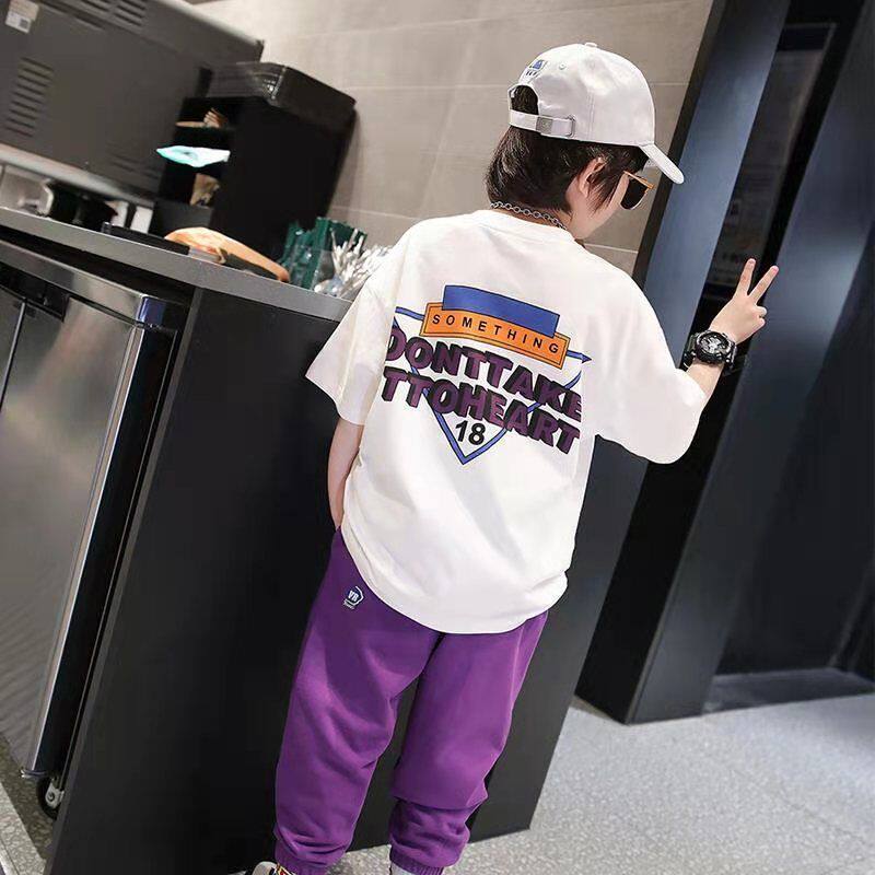 Boy short sleeve T-shirt summer dress 2021 new CUHK Tide Card Boy Han Version Blouse T-shirt Child Half Sleeve Tide