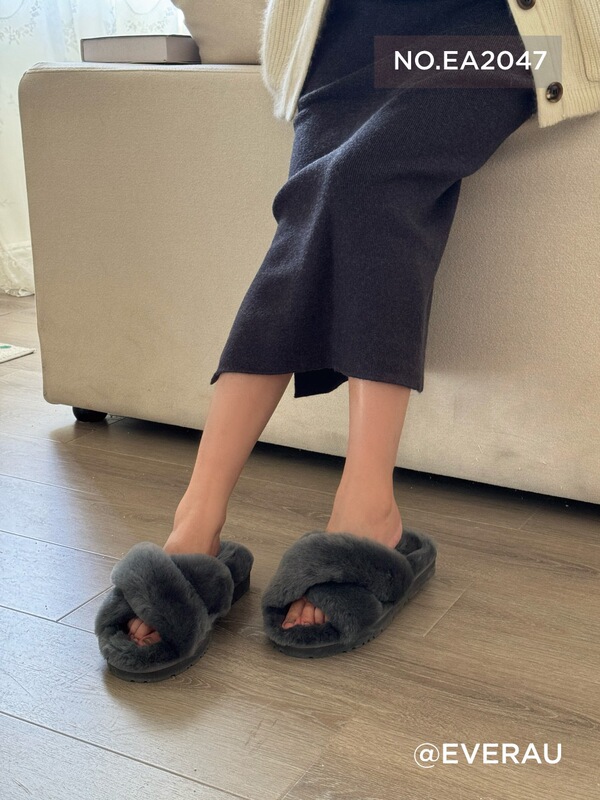 Australian Everau Genuine Merino Wool Slippers for Women, Autumn and Winter Fur Integrated Slippers Ea2047