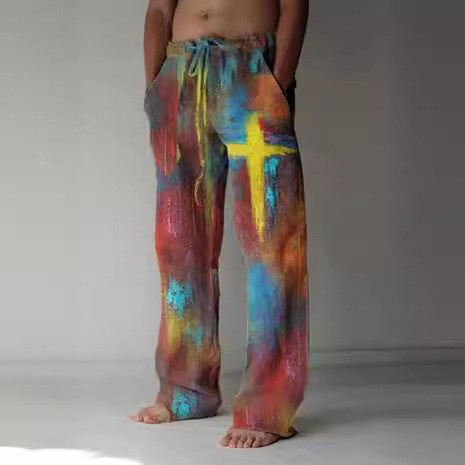 Foreign Trade Cross-Border Aliexpress Amazon Men's Trousers 3D Digital Printing Japanese Velvet Wide-Leg Pants Pod Customization