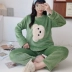 Sky Blue Winter Pyjama Nữ Plus Velvet Dày Ấm Coral Velvet Ren Công chúa Gió Hair Band Bộ đồ hai dây Phụ nữ cao cấp