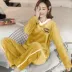 Sky Blue Winter Pyjama Nữ Plus Velvet Dày Ấm Coral Velvet Ren Công chúa Gió Hair Band Bộ đồ hai dây Phụ nữ cao cấp