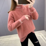 Трикотажный приятный телу зимний бархатный утепленный свитер, в корейском стиле, свободный крой