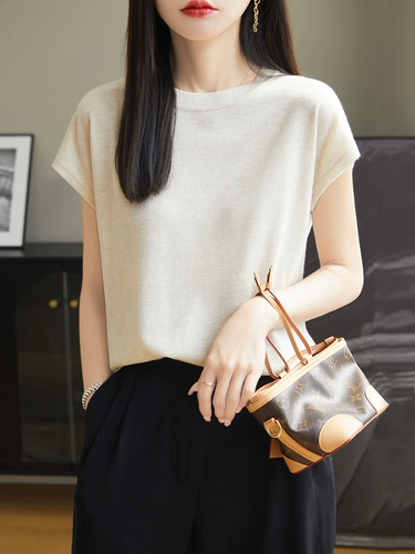 Тонкий трикотажный свитер, летняя короткая цветная футболка с коротким рукавом, оверсайз