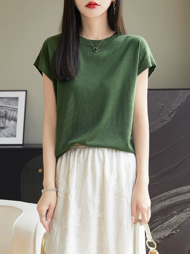 Тонкий трикотажный свитер, летняя короткая цветная футболка с коротким рукавом, оверсайз