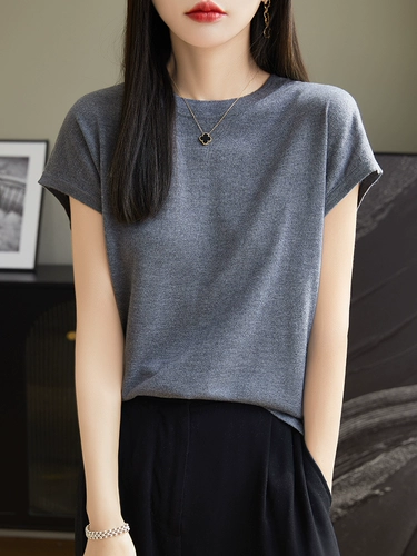 Тонкий трикотажный свитер, летняя короткая цветная футболка с коротким рукавом, оверсайз