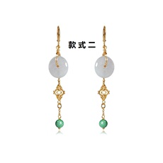 Серьги 现货天然南红耳环女轻奢s925银镀18k金a货翡翠平安转运珠佛头耳坠