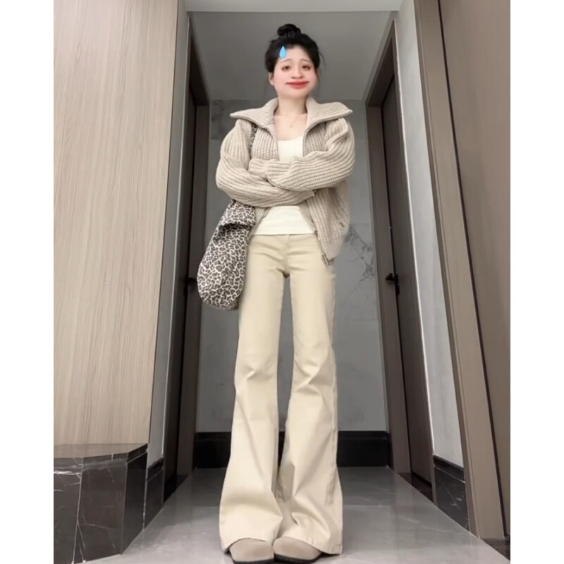 180 Extra-Long Khaki Low-Waist Flared Jeans for Women, New Autumn Style, Extra-Long for Tall People, Non-Tight, Floor-Length Pants