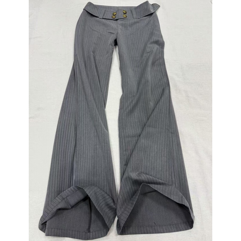 High-Waisted Long Dark Gray Striped Wide-Leg Casual Pants for Tall Women, Loose Fit, Slimming, Versatile, Slightly Flared Suit Pants