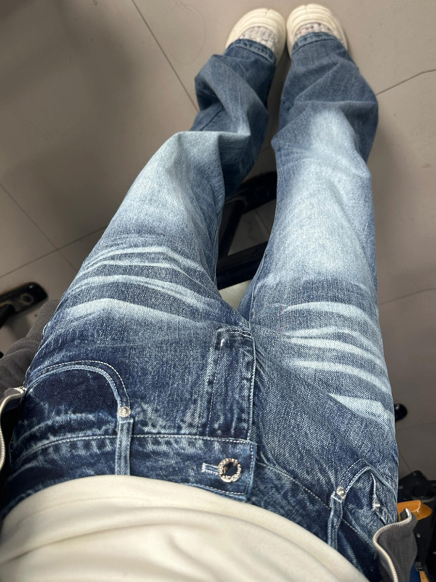 高个子加长版美式复古直筒裤牛仔裤女宽松高腰显瘦微喇叭阔腿裤子