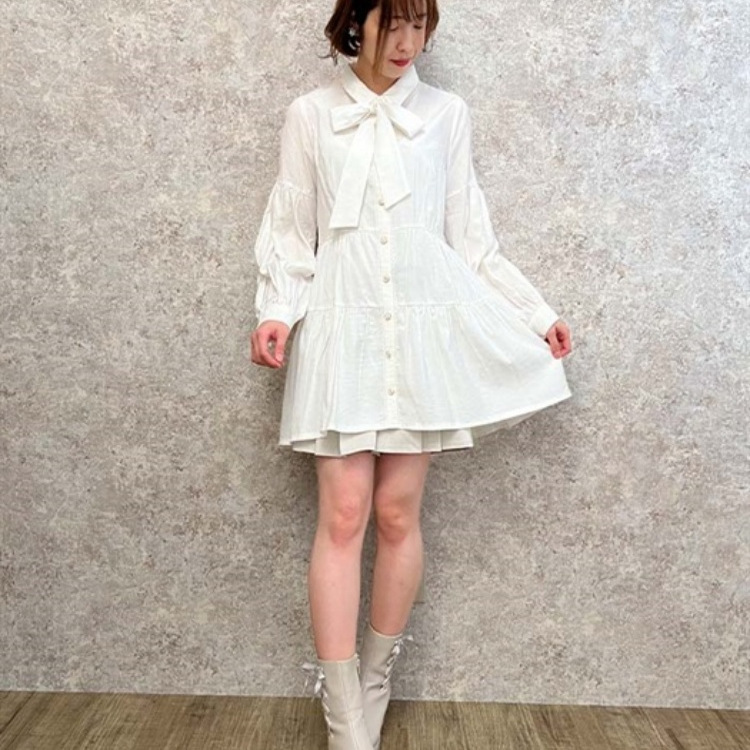 【Girl of the World】Daily Order Bright Silk Soft Cute Little Cake Skirt Shirt Collar Big Bow Dress 【Girl of the World】Daily Order Bright Silk Soft Cute Little Cake Skirt Shirt Collar Big Bow Dress