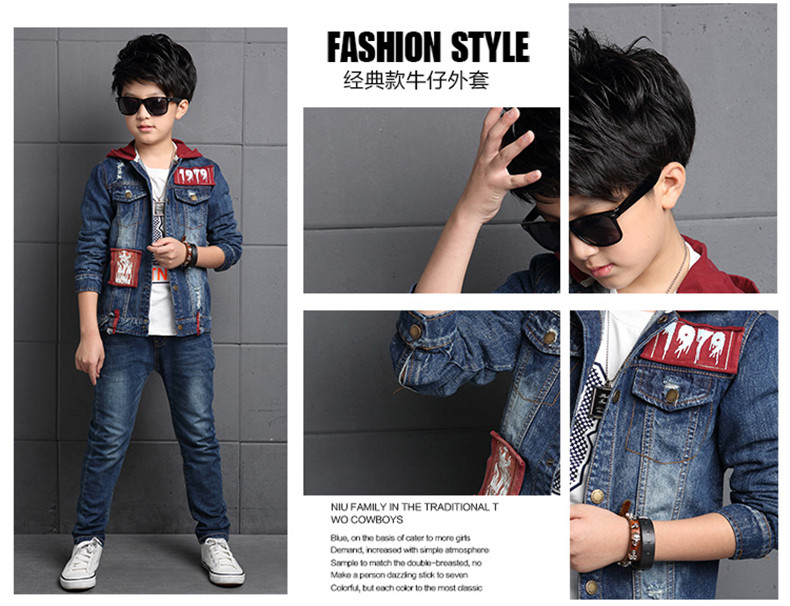 Bộ đồ denim bé trai mùa thu 2018 xuân mới phiên bản Hàn Quốc 10 bé trai đẹp trai quần áo trẻ em 8-12 tuổi áo phao trẻ em mùa đông