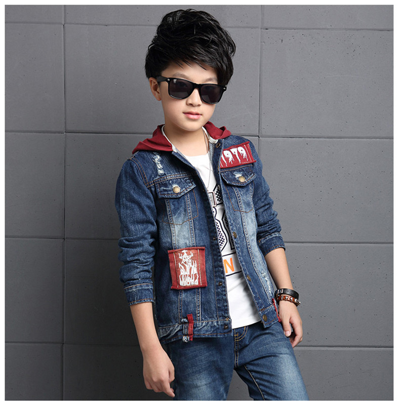 Bộ đồ denim bé trai mùa thu 2018 xuân mới phiên bản Hàn Quốc 10 bé trai đẹp trai quần áo trẻ em 8-12 tuổi áo phao trẻ em mùa đông
