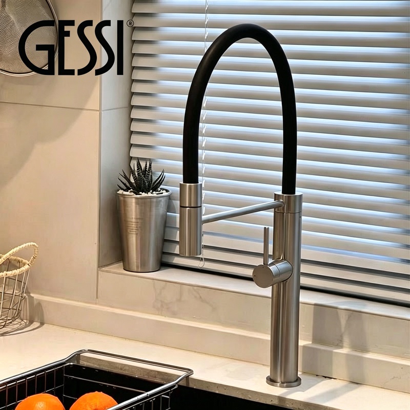 Italian Jiesi Brushed Nickel All-Copper Kitchen Sink Dish Basin Rotating Pull-Out Single-Handle Hot and Cold Faucet Italian Jiesi Brushed Nickel All-Copper Kitchen Sink Dish Basin Rotating Pull-Out Single-Handle Hot and Cold Faucet