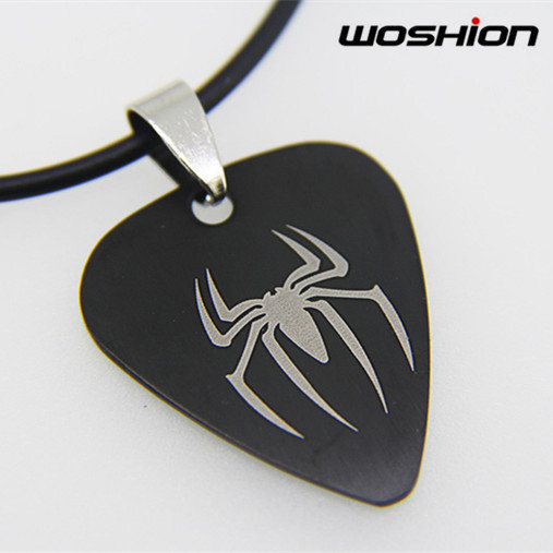 Personality Rock Metal Punk Titanium Steel Guitar Pick Necklace Pendant Anime Spiderman