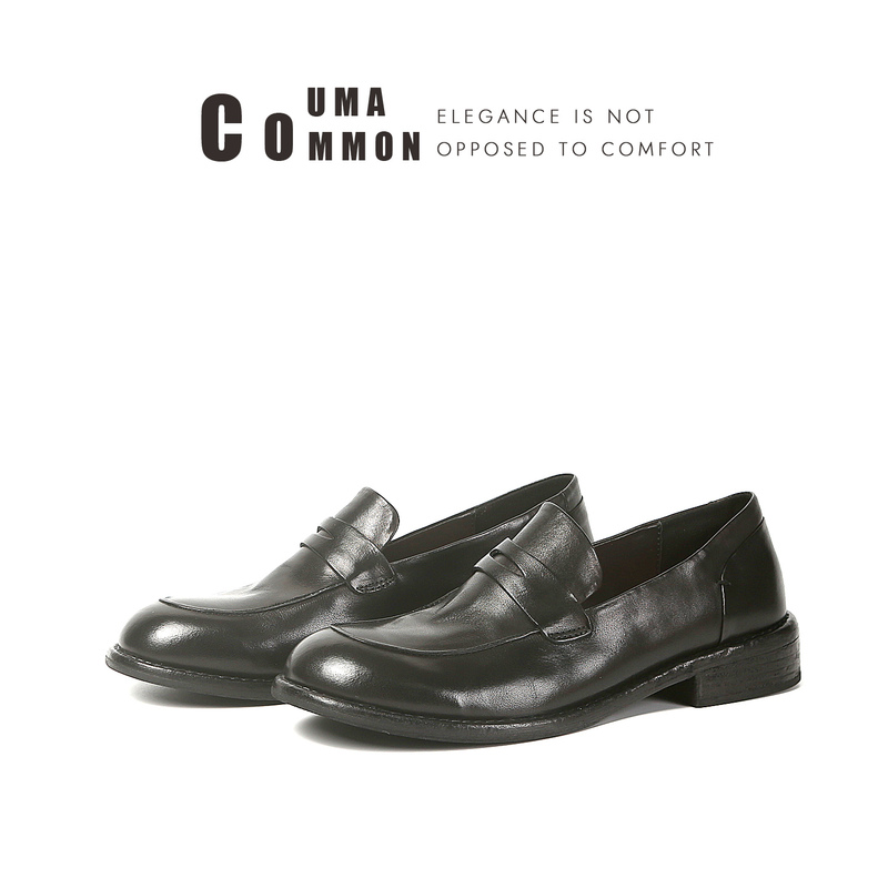 Authentic Uma [Commuting King] Vintage Distressed Washed Horsehide Shoes, Old Money Leather-Soled Loafers, Slip-On Women's Leather Shoes