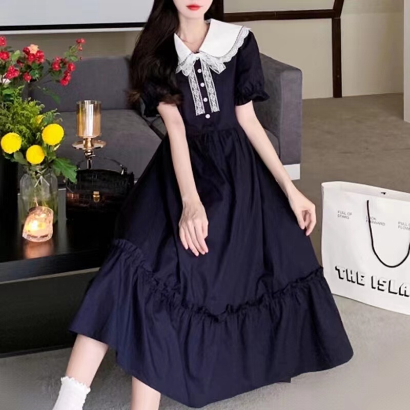 College Style Doll Collar Ruffled Dress for Women, Summer Plus Size, Fat mm Student, Waist-Cinching, Slimming, Age-Reducing Long Dress College Style Doll Collar Ruffled Dress for Women, Summer Plus Size, Fat mm Student, Waist-Cinching, Slimming, Age-Reducing Long Dress