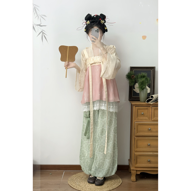 Han Yu Ji【Little Tang Tuanzi】Original Hanfu Women's Gold-Embroidered Suspender Skirt Lantern Pants Daily Commuting Spring/Summer Set