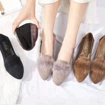 Mengbo shoes shop Kamanzhe womens shoes shallow suede soft bottom soft soft small single shoes fashion mink hair Bean fur shoes