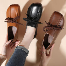 Qia drum selection womens shoes 2021 New comfortable retro mother shoes soft leather soft bottom super comfortable one pedal shoes women