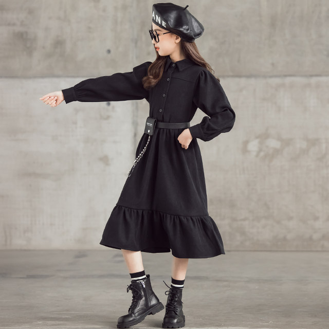 Girls Spring and Autumn Dresses 2022 New Fashionable Personality Long-sleeved Shirt Dress Big Boys Western-style Parent-child Dress