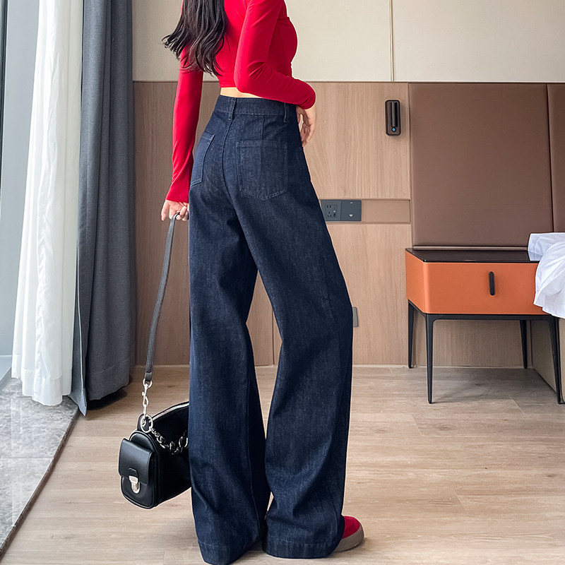 Dark Blue Jeans for Women 2026 New Style Cool and Stylish Retro American High-Waisted Slimming Straight Wide-Leg Pants Dark Blue Jeans for Women 2026 New Style Cool and Stylish Retro American High-Waisted Slimming Straight Wide-Leg Pants