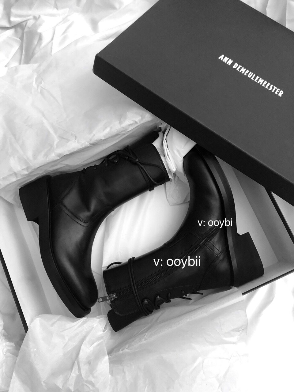 Ann Demeulemeester Black rear lacing rear strap in strap with boot shoes