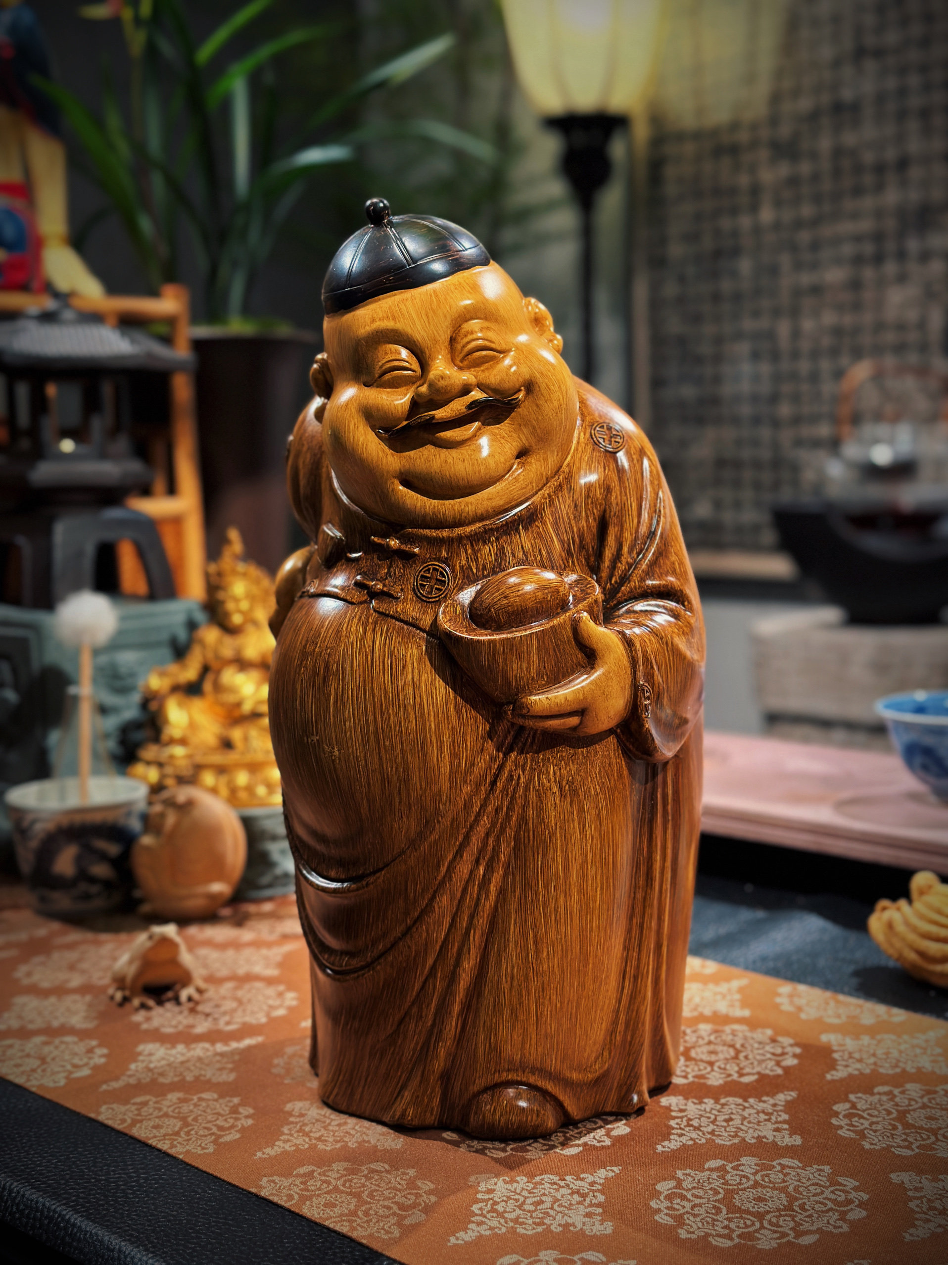 中国美術 竹根 刻 如意手 寿老人 置物 高15.8cm(A270) 銀閣中国美術