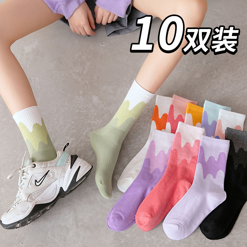 Socks women's middle tube socks ins tide cute Japanese net red women's socks Korean version of college style thin section long tube women's stockings